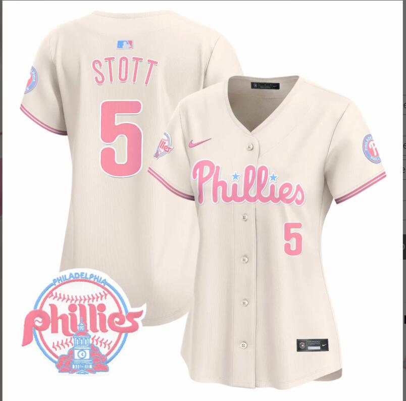 Women Philadelphia Phillies #5 Stott cream 2024 MLB jersey